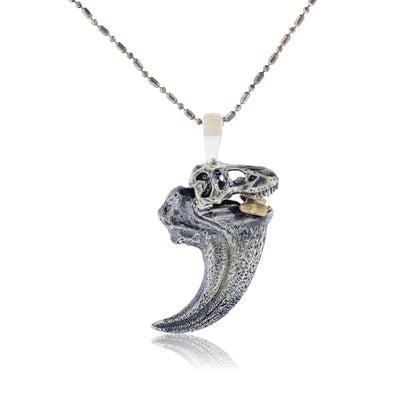 T Rex Claw with Dinosaur Skull & Gold Bone Accent Pendant