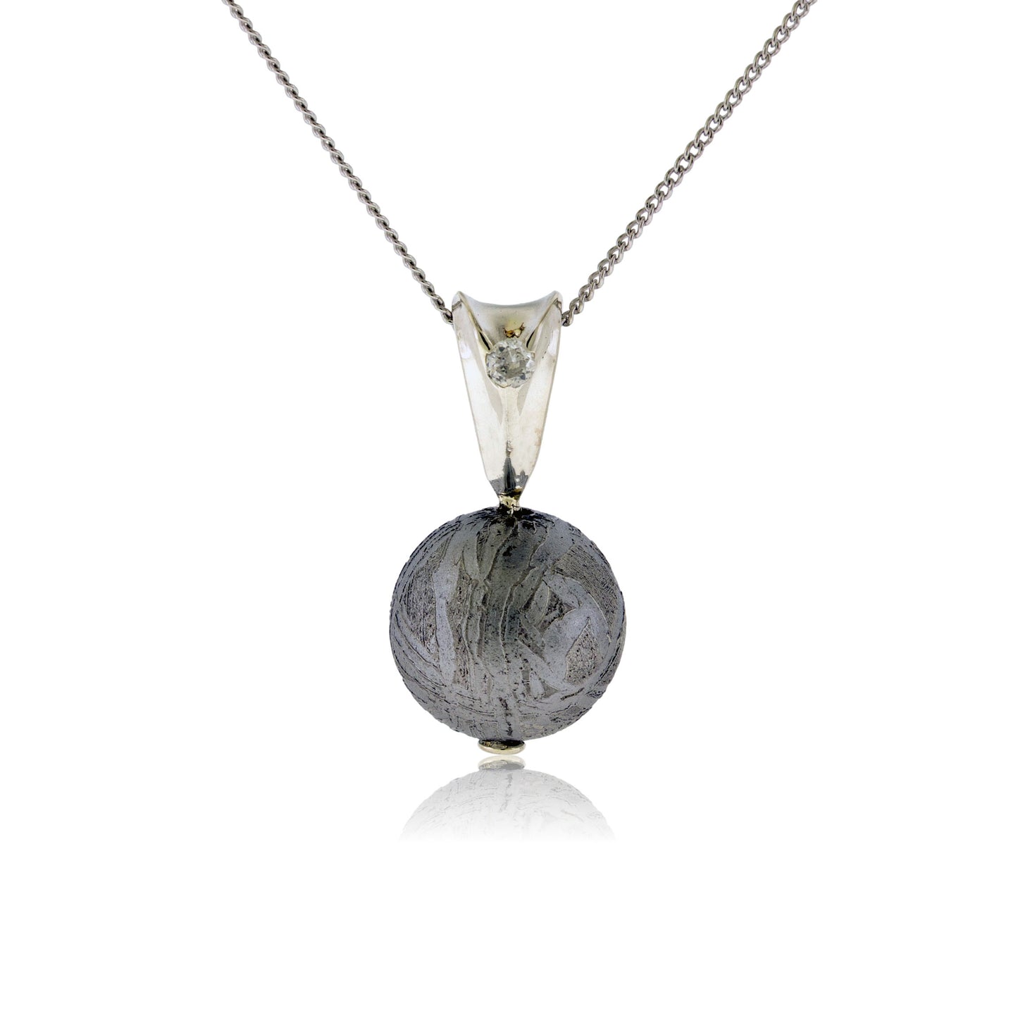 Sterling Silver Meteorite Sphere Pendant with Diamond Accent