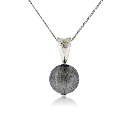 Sterling Silver Meteorite Sphere Pendant with Diamond Accent