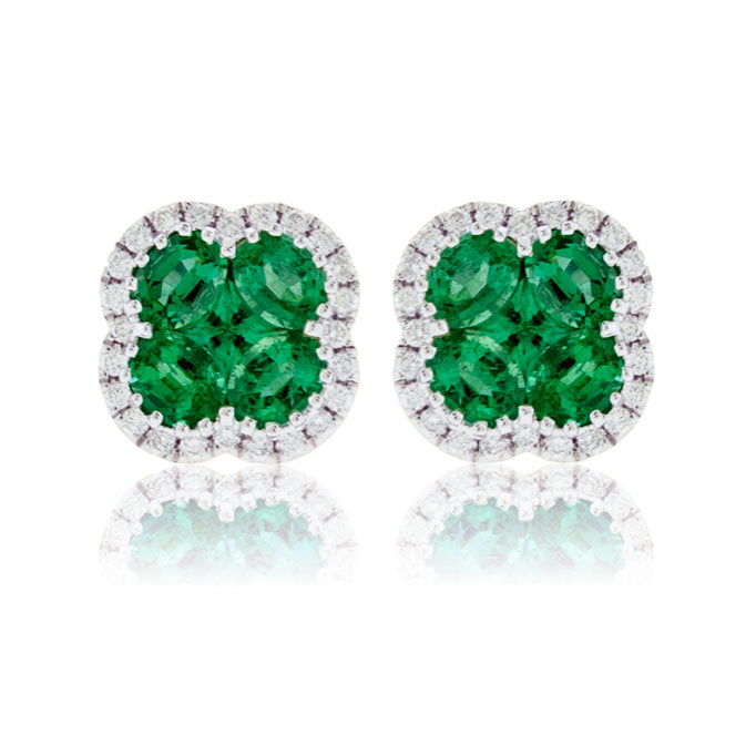 14KW Emerald & Diamond Stud Earrings