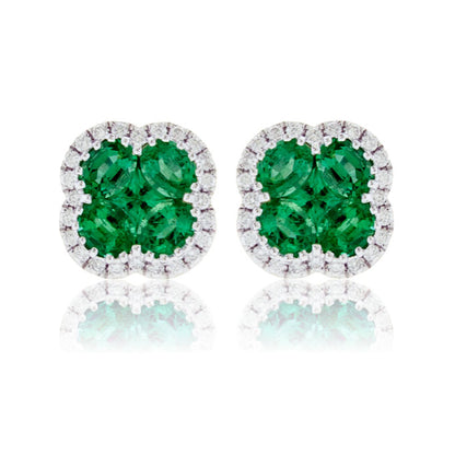 14KW Emerald & Diamond Stud Earrings