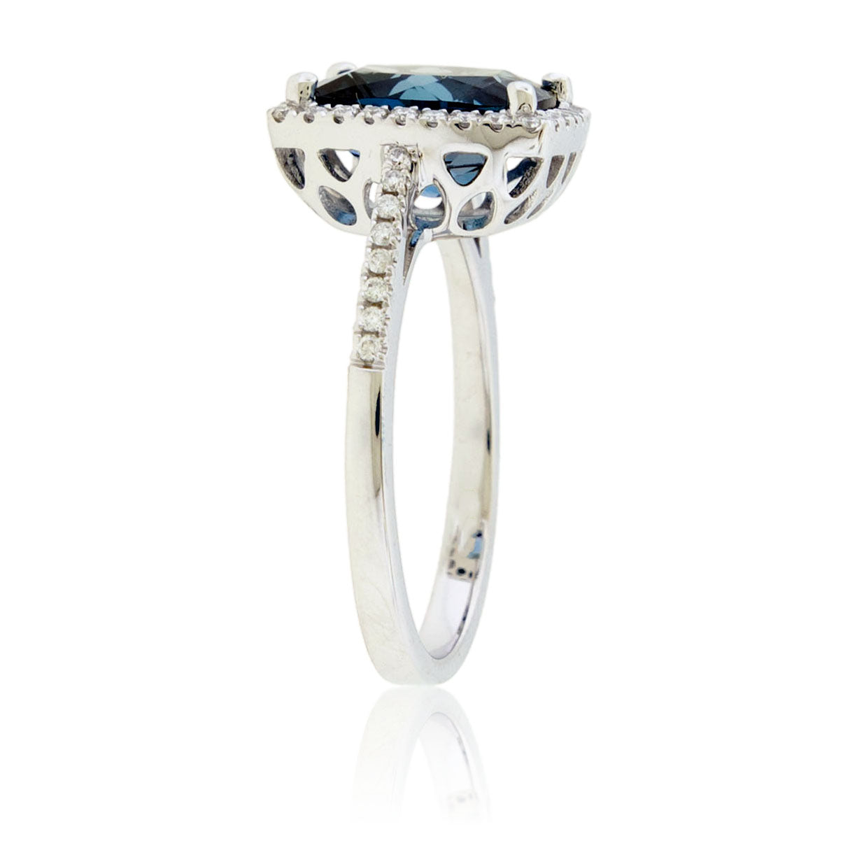 Fancy Cut Blue Topaz & Diamond Halo Ring