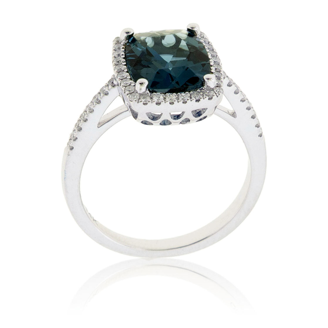 Fancy Cut Blue Topaz & Diamond Halo Ring