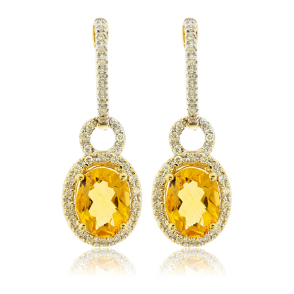 Diamond & Citrine Dangle Earrings