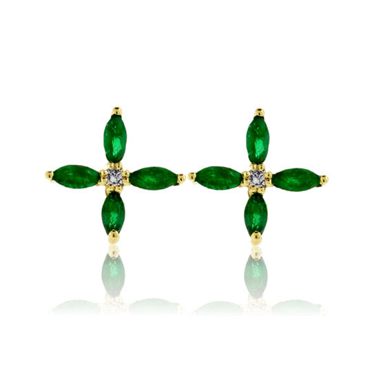 14KY Diamond & Emerald Stud Earrings