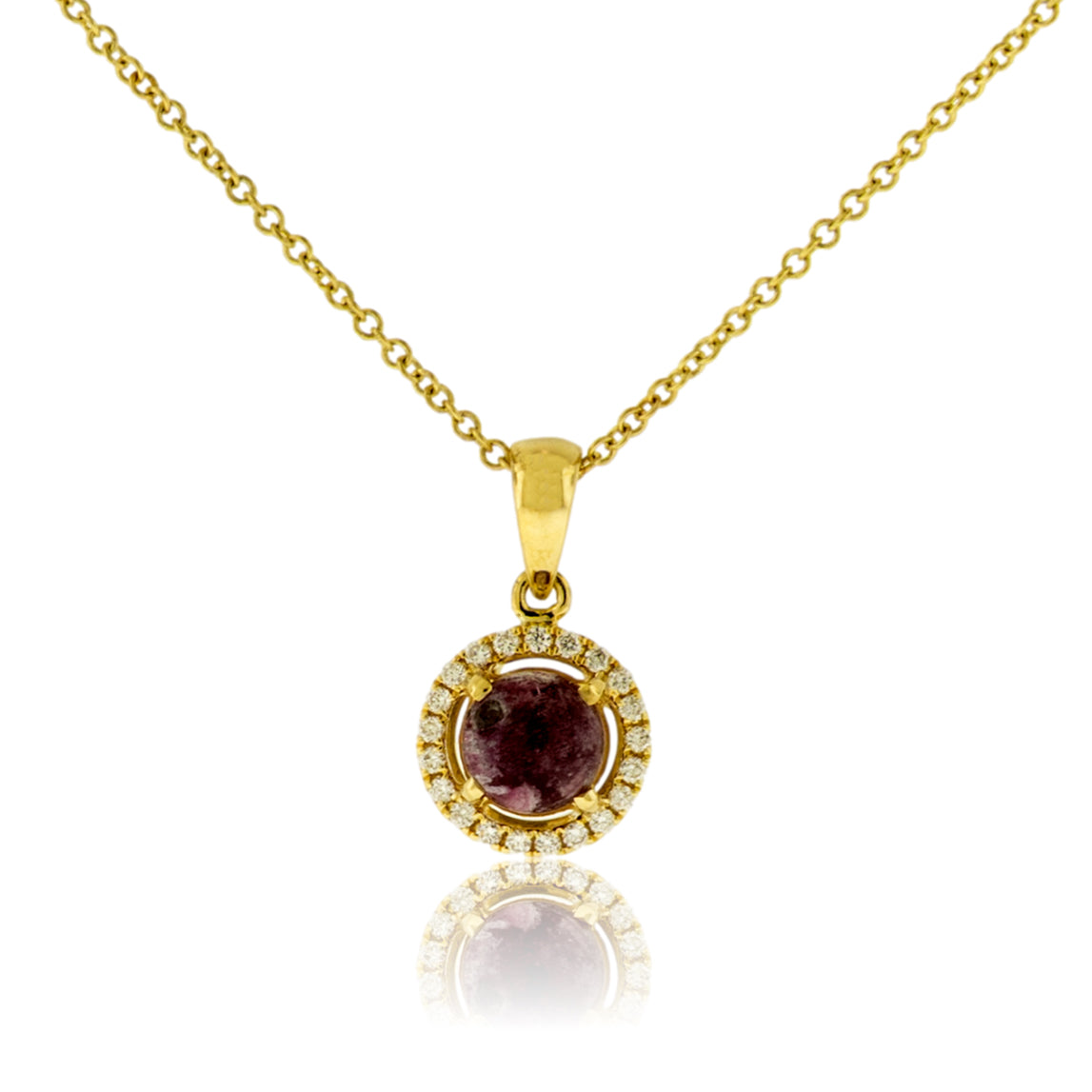 Diamond & Red Beryl Cabochon Pendant