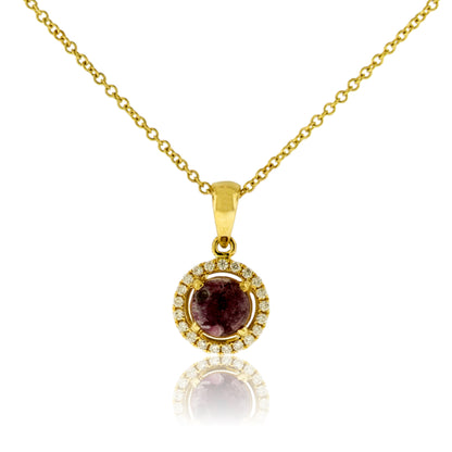 Diamond & Red Beryl Cabochon Pendant