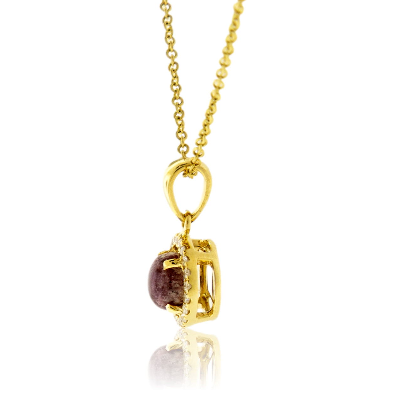 Diamond & Red Beryl Cabochon Pendant