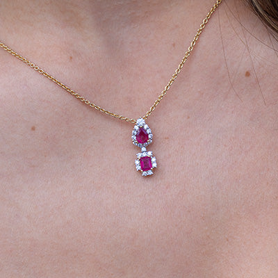 Woman wearing Park City Jewelers Red Emerald Necklace