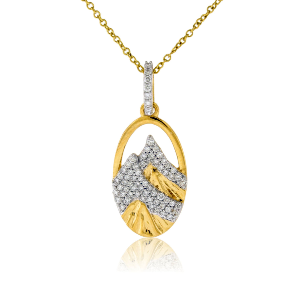 Etched Mountain Oval Diamond Pendant