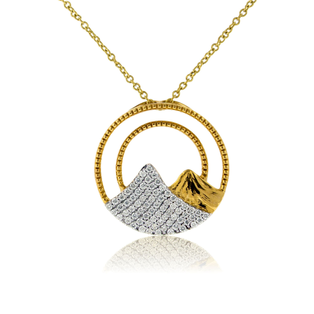 Etched Mountain Double Circle Diamond Pendant