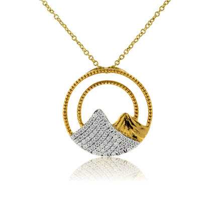 Etched Mountain Double Circle Diamond Pendant