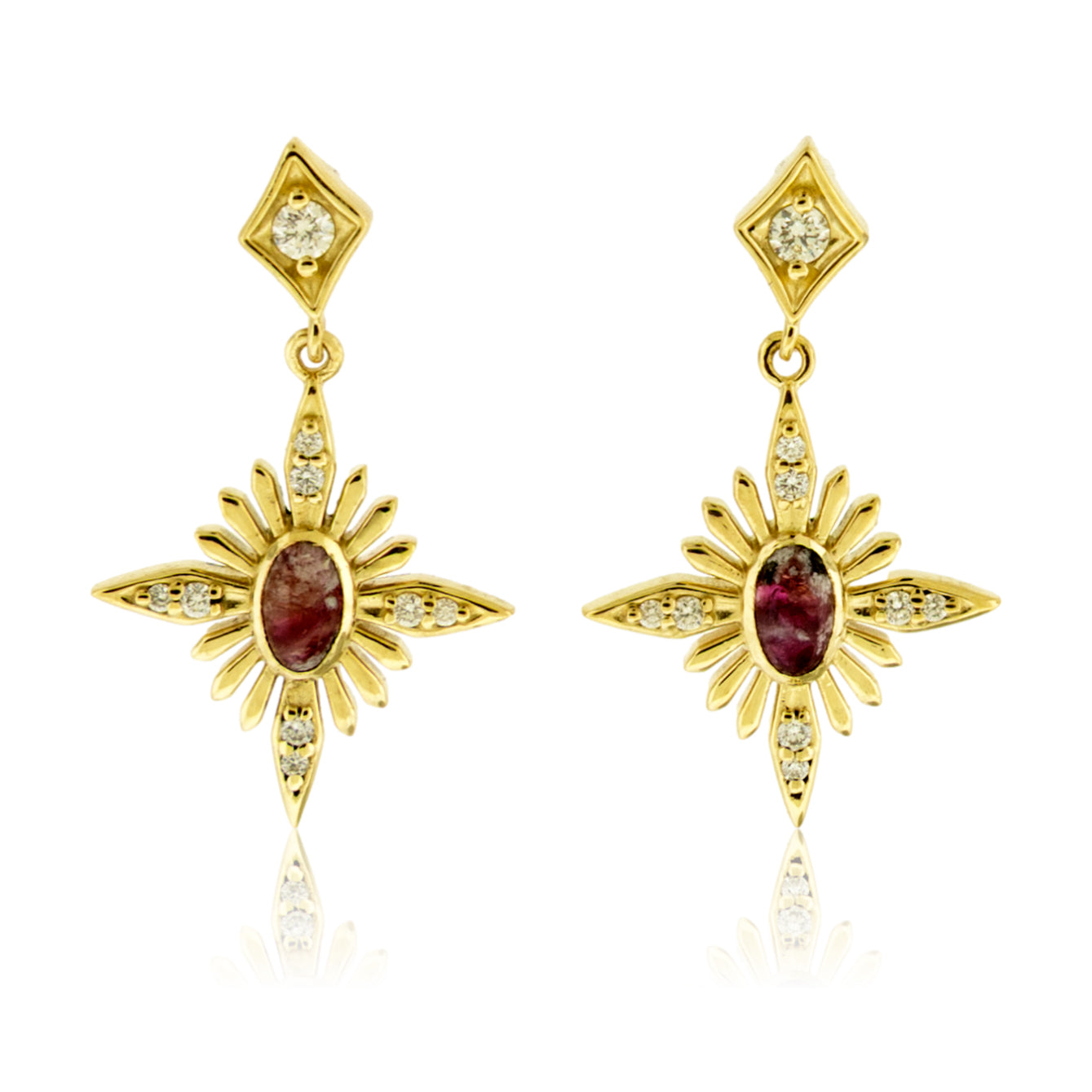 Diamond & Red Beryl Earrings