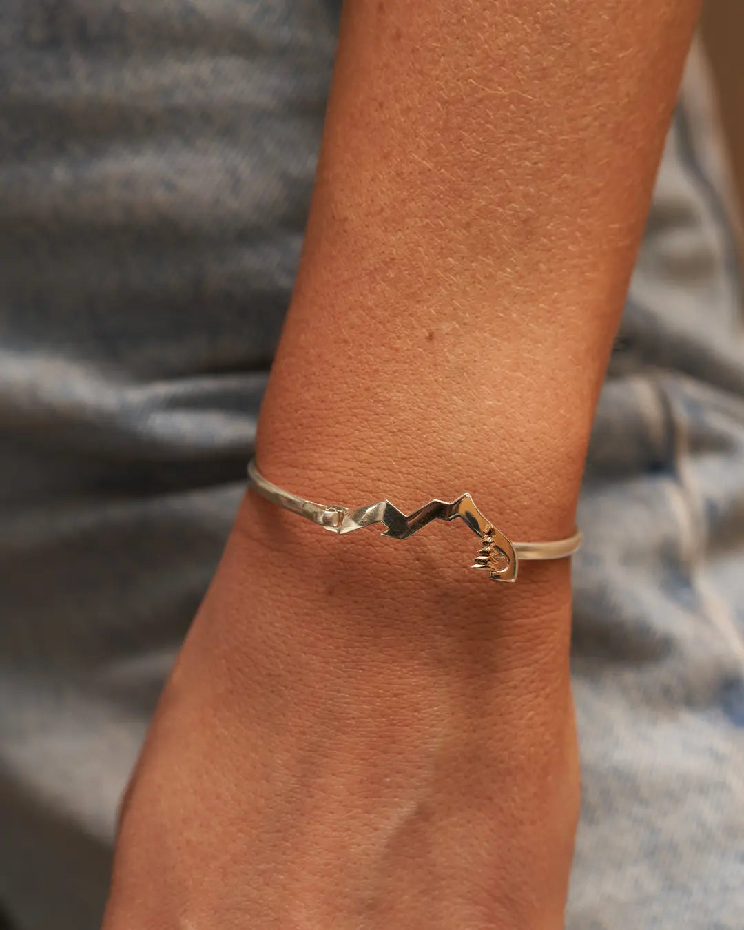 Woman Wearing Sterling Silver Mountain Bracelet from Park City Jewelers