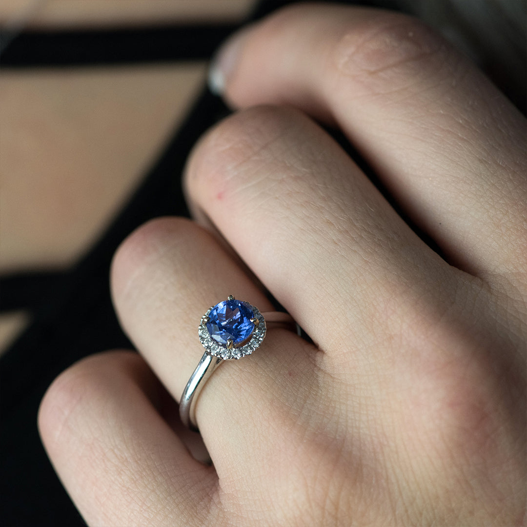 Woman wearing tanzanite ring