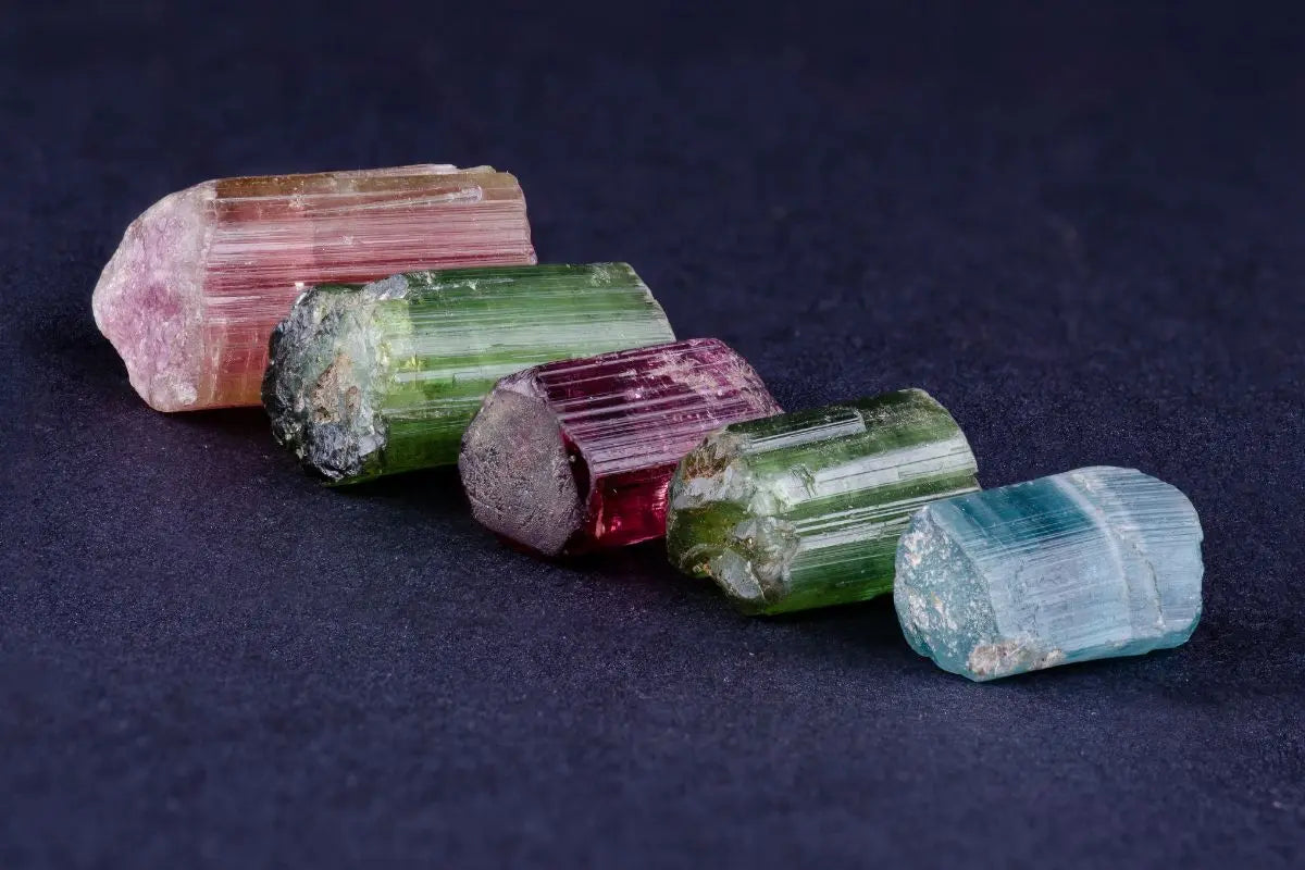 Natural Tourmaline Crystals Including Pink, Green, Red, and Blue