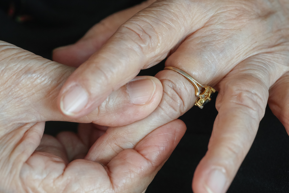 Closeup of a Woman's Hand with a Ring that Won't Come Off - Park City Jewelers