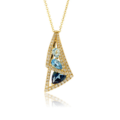 Diamond & Blue Topaz Pendant w/Chain