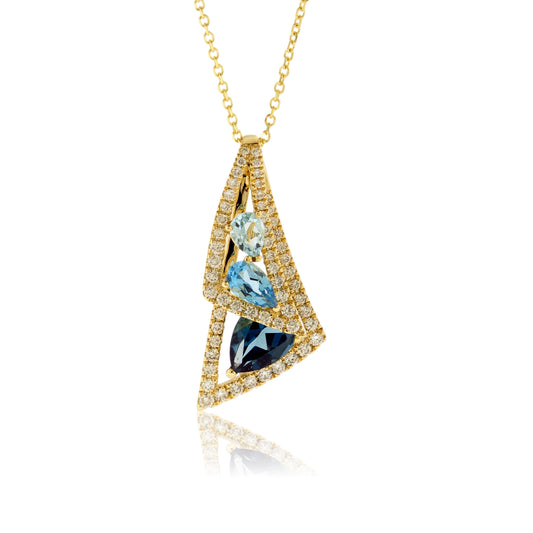 Diamond & Blue Topaz Pendant w/Chain