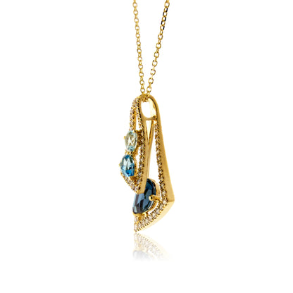 Diamond & Blue Topaz Pendant w/Chain