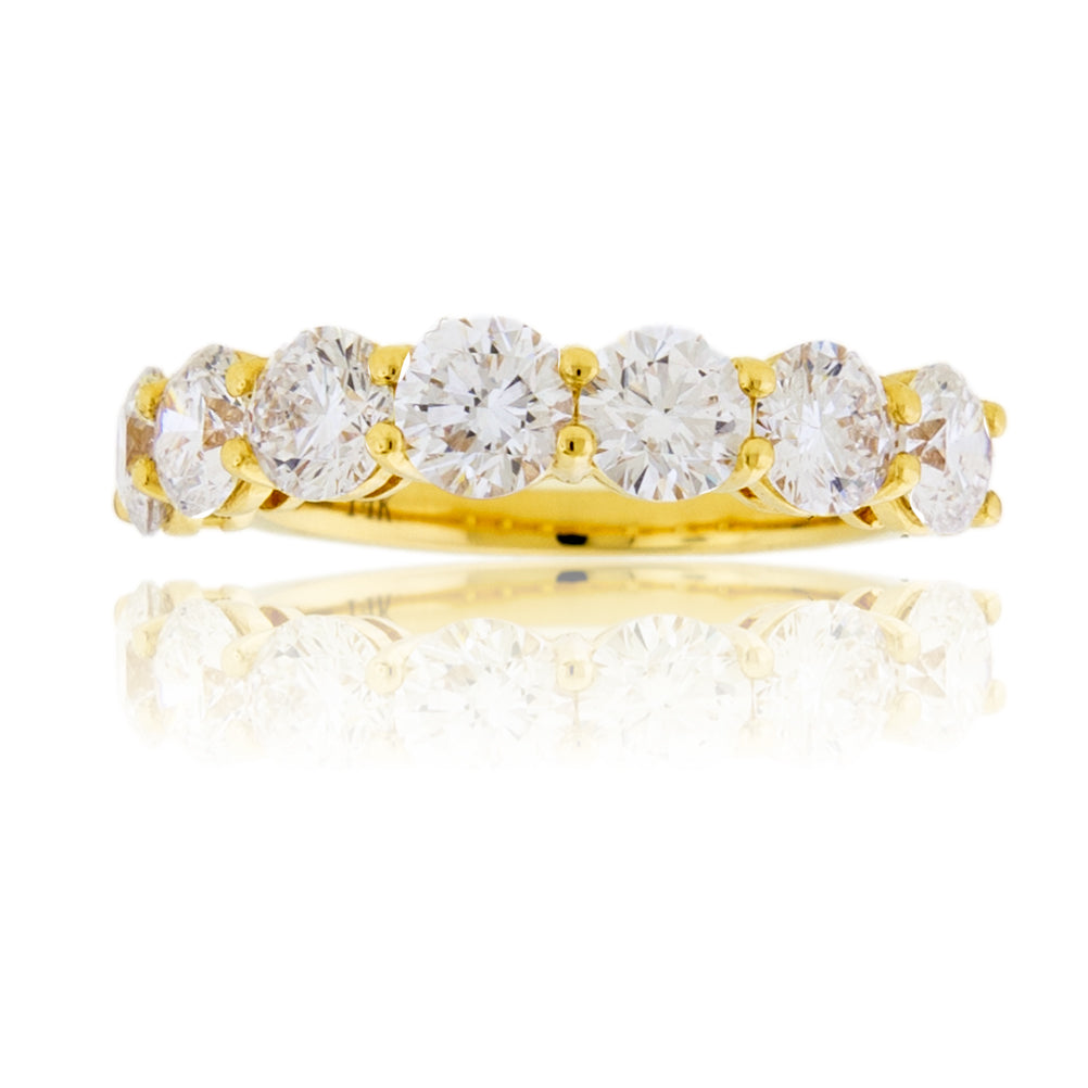 Front view of a 14K yellow gold eternity band featuring seven round lab-grown diamonds set in a smooth, continuous curve.