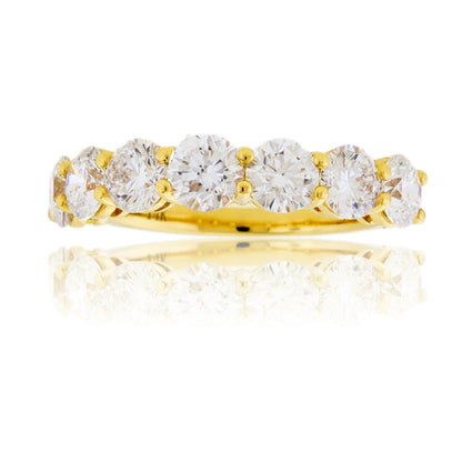 Front view of a 14K yellow gold eternity band featuring seven round lab-grown diamonds set in a smooth, continuous curve.