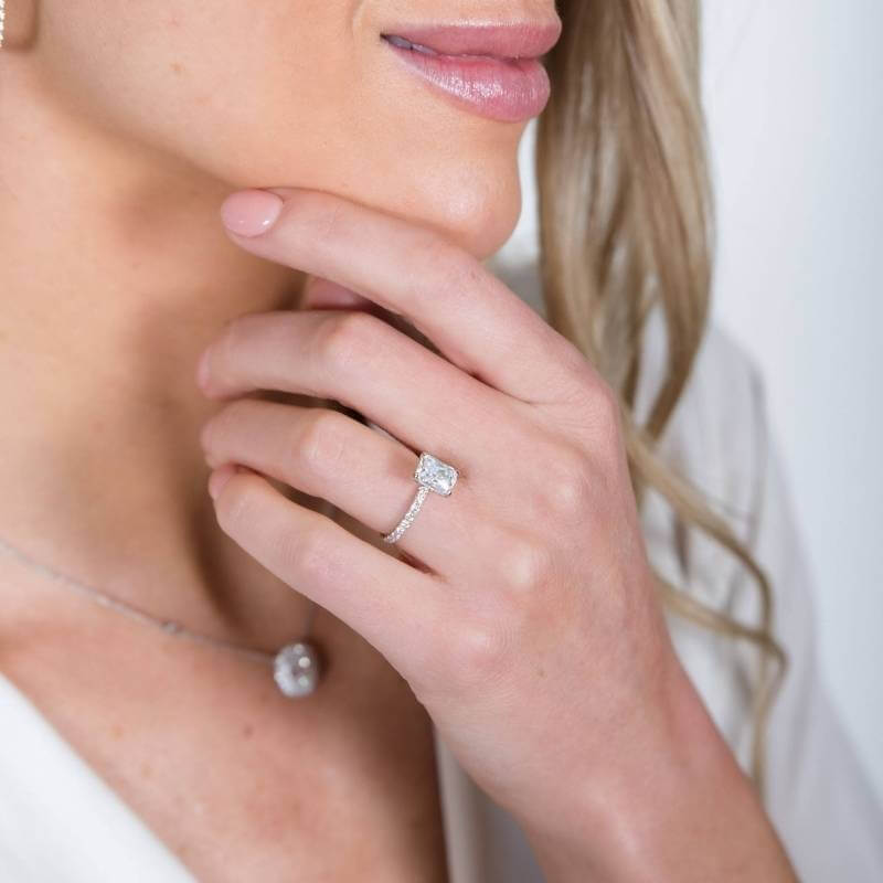 Woman wearing diamond ring