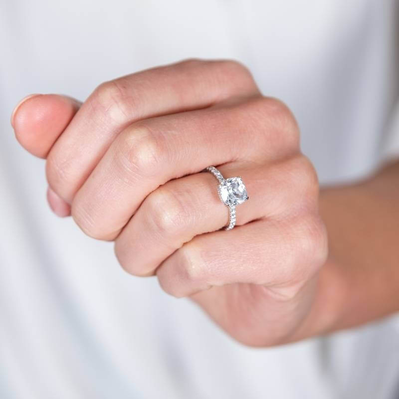 Woman wearing moissanite ring