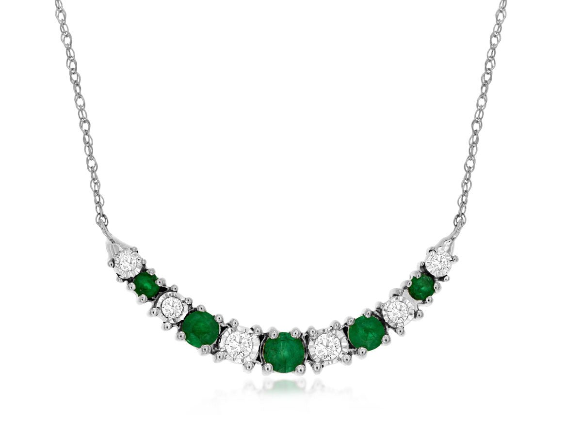 Alternating Emerald & Diamond Curved Bar Necklace - Park City Jewelers