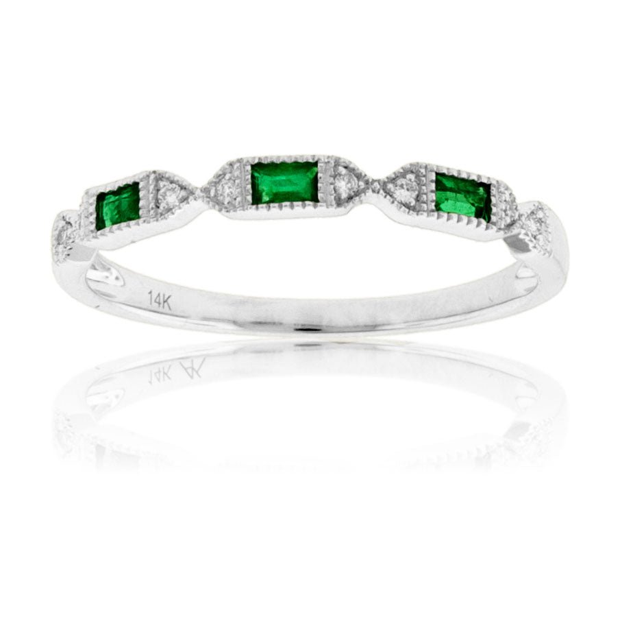 Alternating Emerald & Diamond Milgrain Style Ring - Park City Jewelers