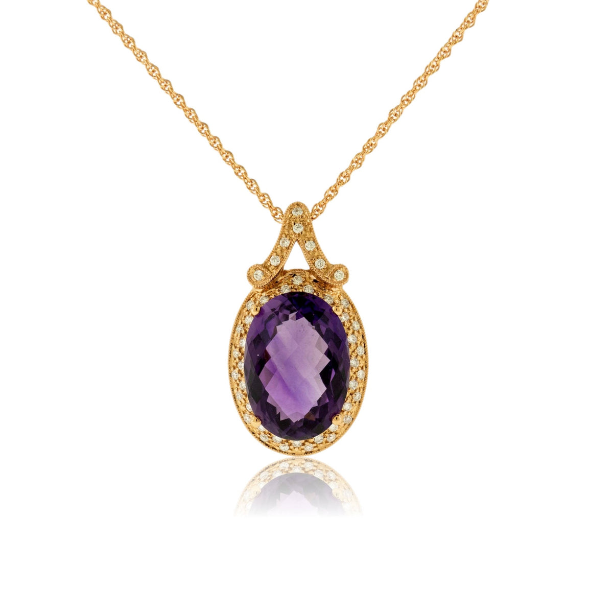 Amethyst and Diamond Halo Style Pendant - Park City Jewelers