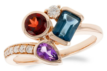 Amethyst, Garnet, & Blue Topaz Ring with Diamond Accents - Park City Jewelers