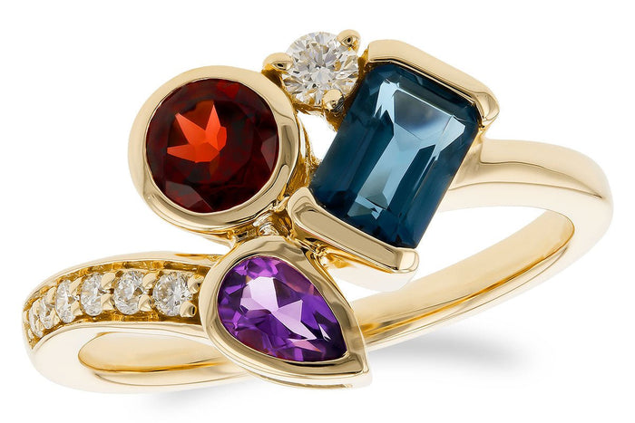 Amethyst, Garnet, & Blue Topaz Ring with Diamond Accents - Park City Jewelers
