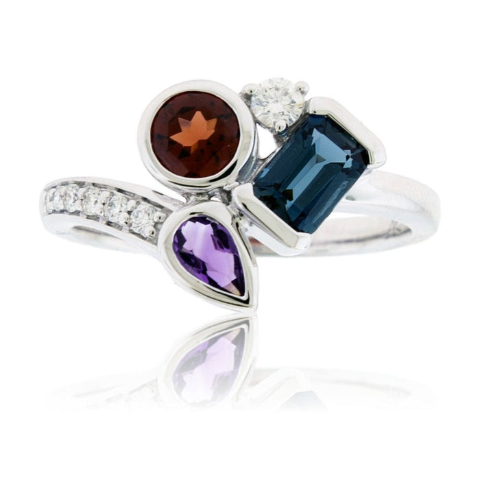 Amethyst, Garnet, & Blue Topaz Ring with Diamond Accents - Park City Jewelers