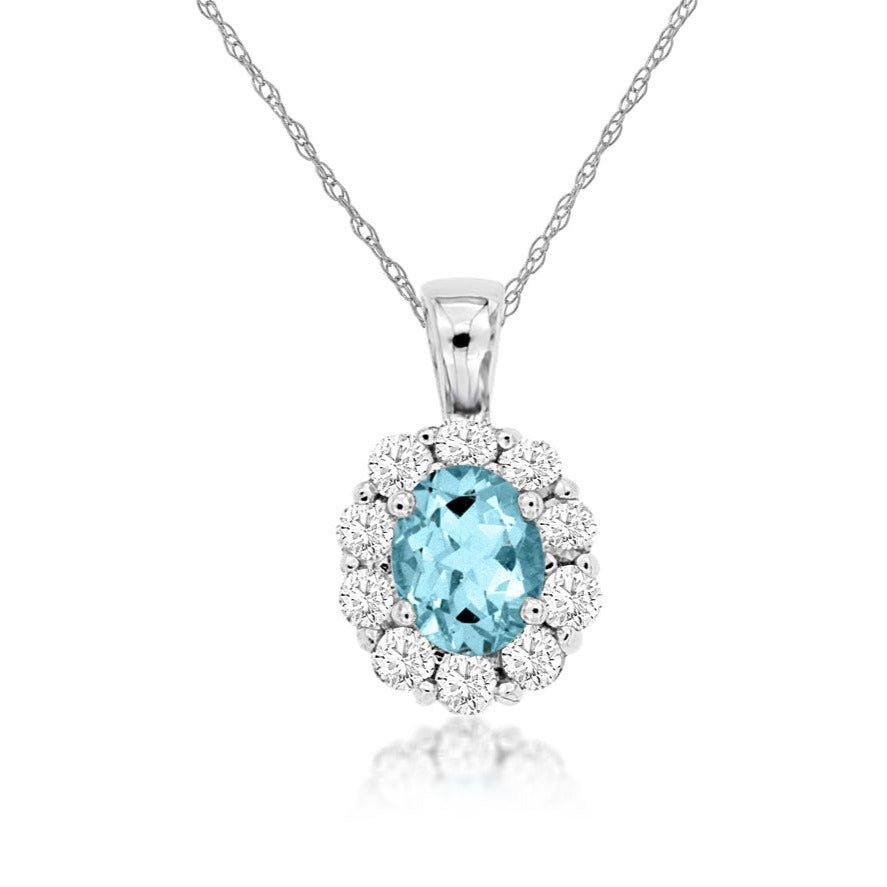 Aquamarine & Diamond Classic Halo Pendant - Park City Jewelers