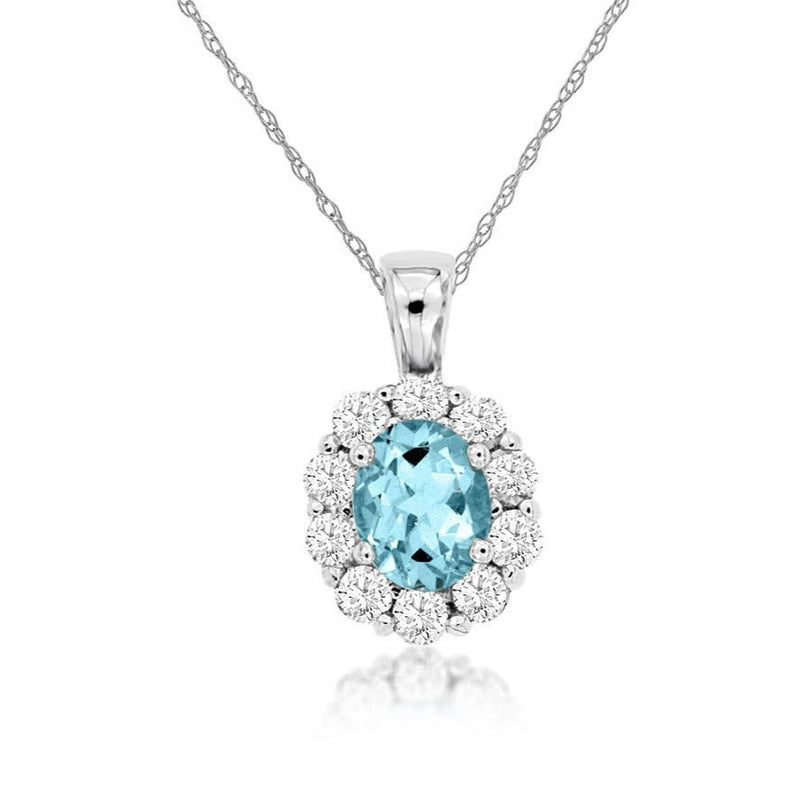 Aquamarine & Diamond Classic Halo Pendant - Park City Jewelers