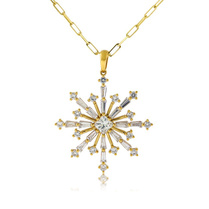 Baguette, Round, and Princess Cut Burst Style Snowflake Pendant - Park City Jewelers