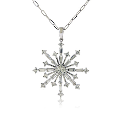 Baguette, Round, and Princess Cut Burst Style Snowflake Pendant - Park City Jewelers