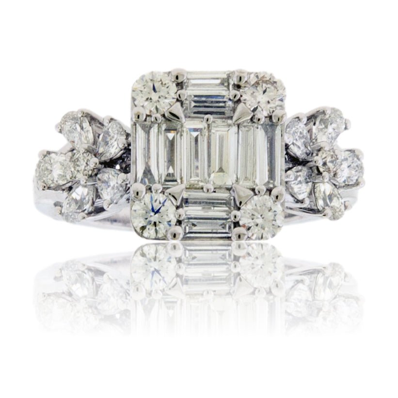 Baguette & Round Diamond Cluster Style Ring - Park City Jewelers