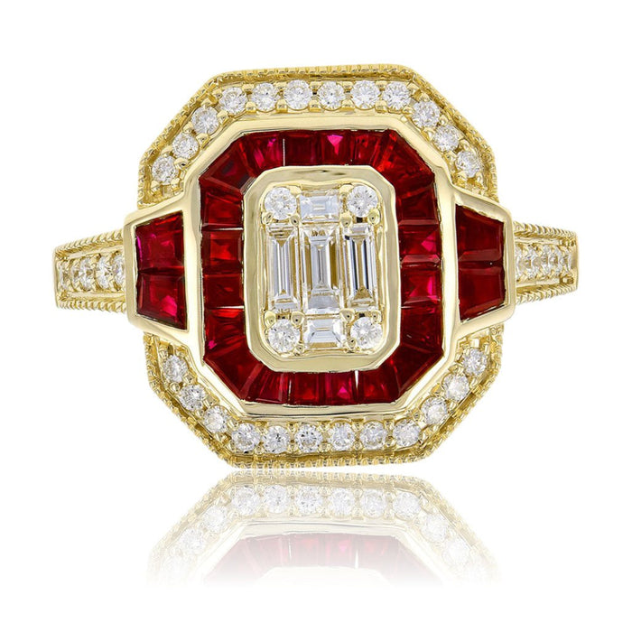 Baguette Ruby & Diamond Art Deco Inspired Ring - Park City Jewelers