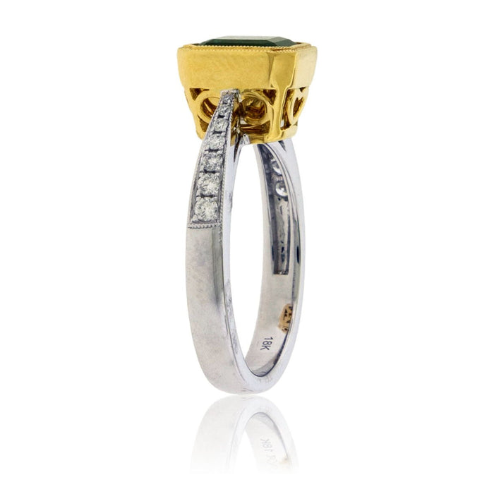 Bezel Set Emerald & Diamond Accented Ring - Park City Jewelers