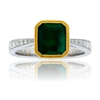 Bezel Set Emerald & Diamond Accented Ring - Park City Jewelers