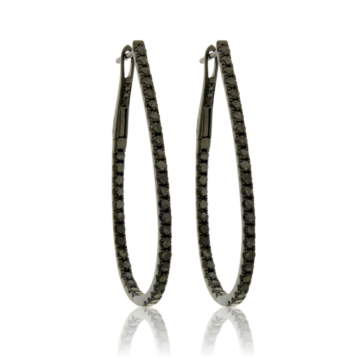 Black Plated White Gold with Black Diamond Inside Out Hoop Earrings - Park City Jewelers