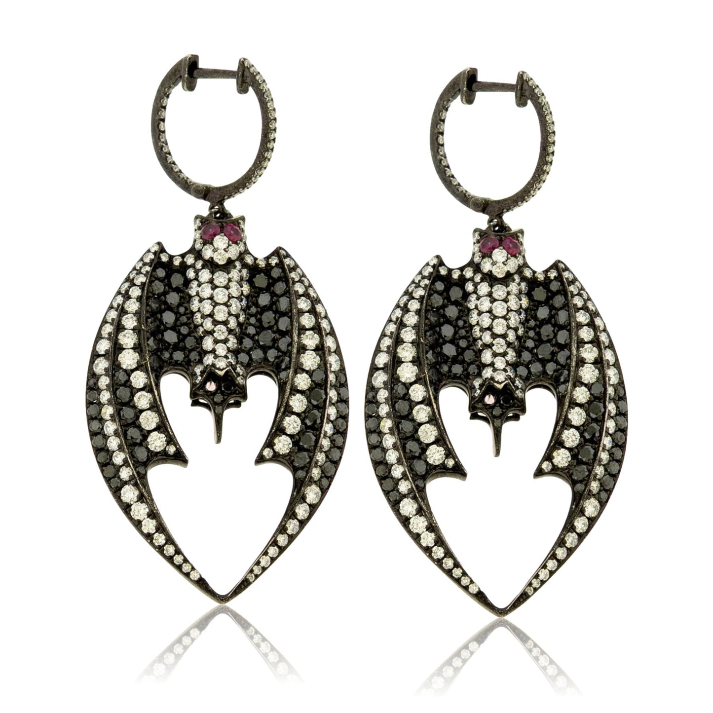 Black Plated White Gold with Black Diamond & White Diamond Bat Earrings - Park City Jewelers