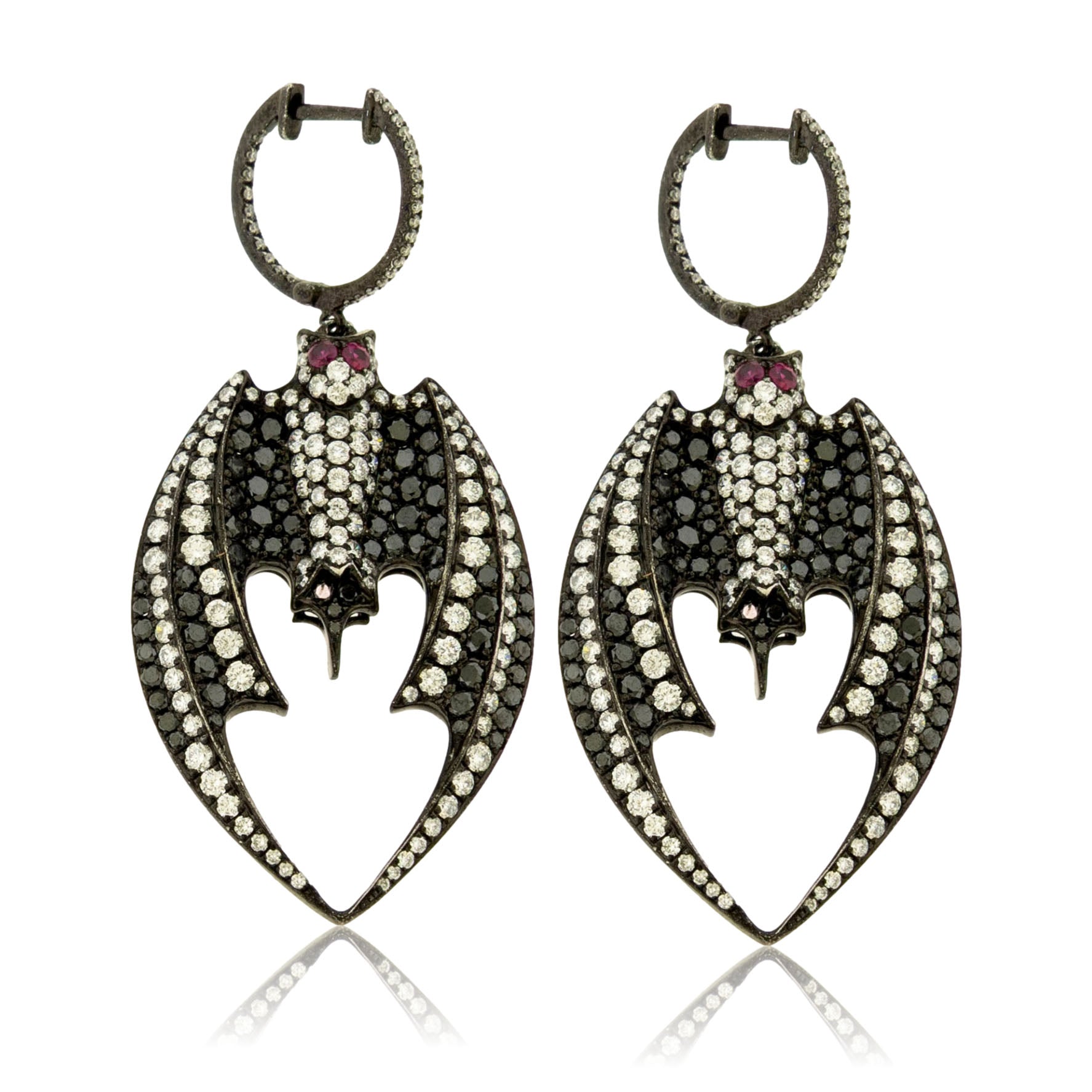 Black Plated White Gold with Black Diamond & White Diamond Bat Earrings - Park City Jewelers