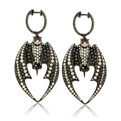 Black Plated White Gold with Black Diamond & White Diamond Bat Earrings - Park City Jewelers