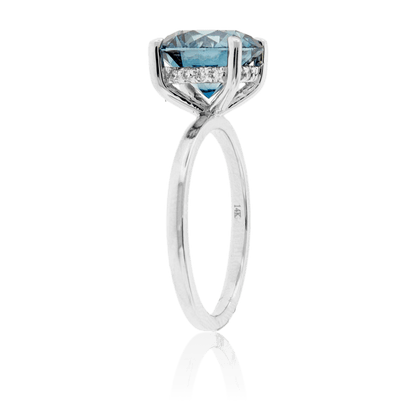 Blue Lab Grown Diamond Hidden Halo Ring - Park City Jewelers