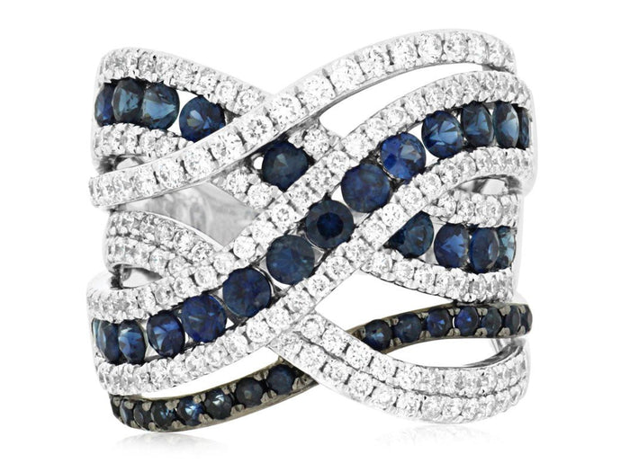 Blue Sapphire and Diamond Wide Ring - Park City Jewelers