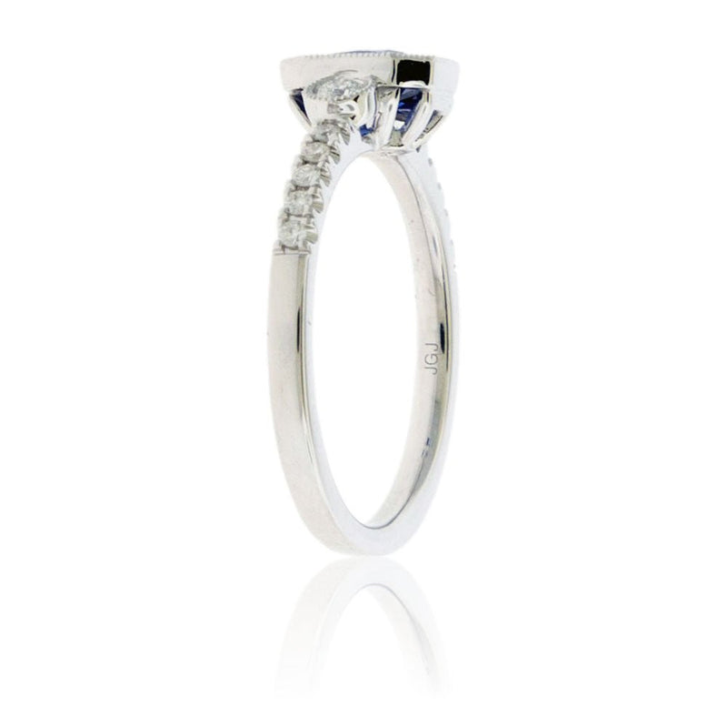 Blue Sapphire and Milgrain Halo & Diamond Accented Ring - Park City Jewelers