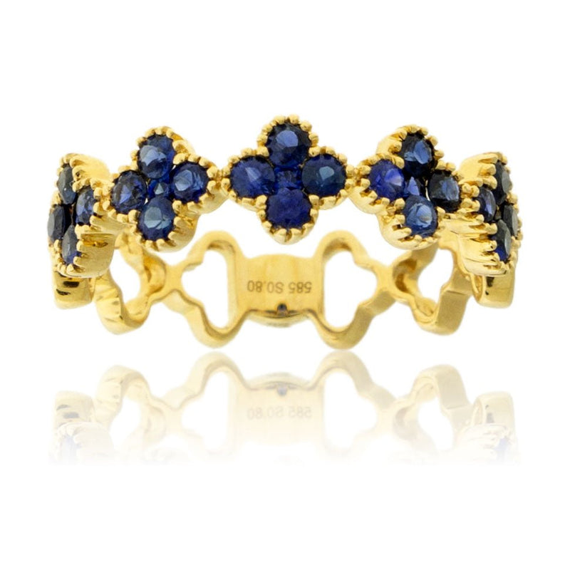 Blue Sapphire & Diamond Clover Stackable Style Band - Park City Jewelers